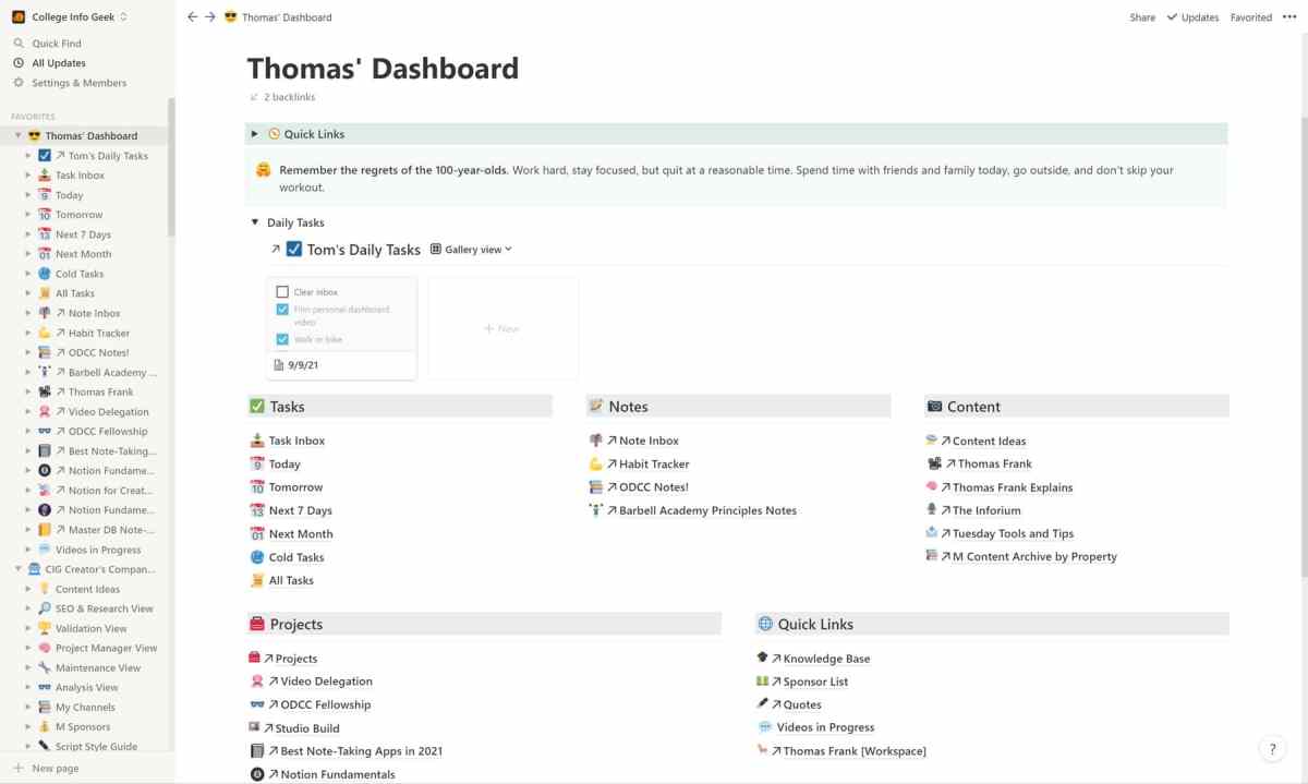 Notion Content Managing Dashboard