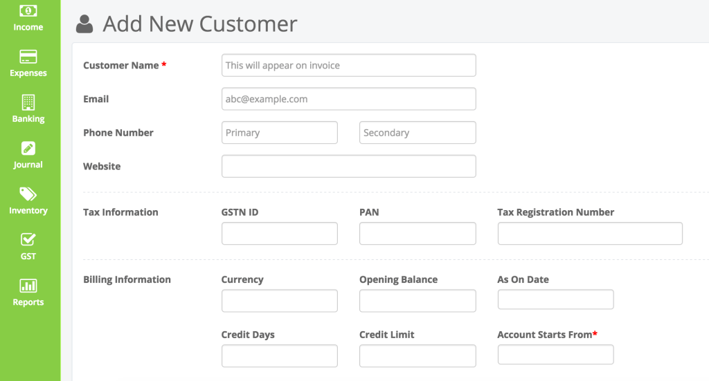 Add New Customer In Profitbooks