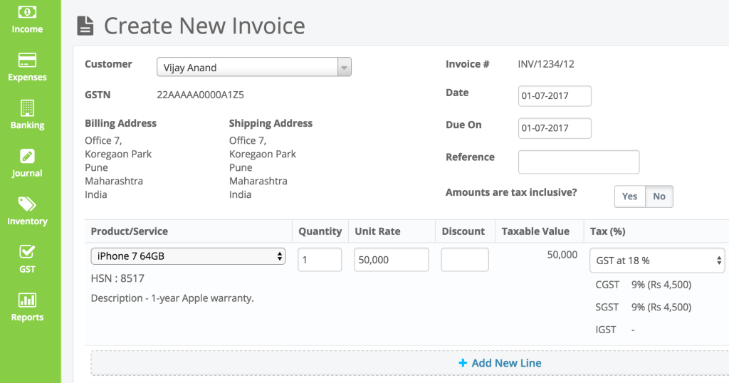 Add New Invoice In Profitbooks