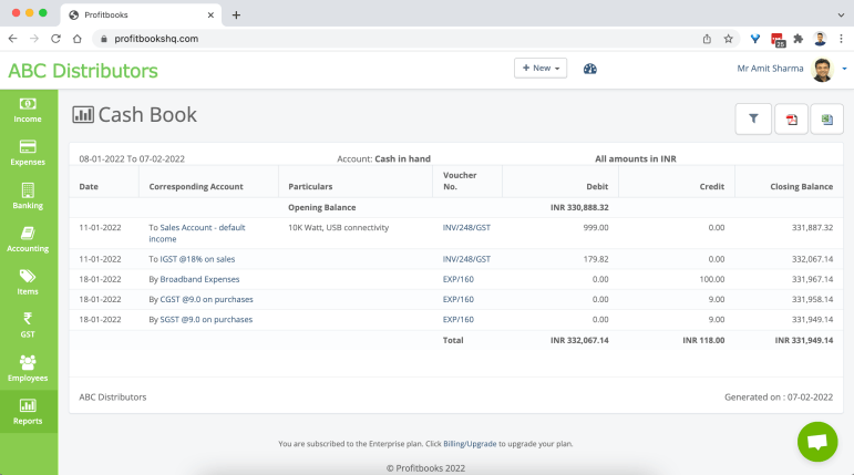 Cash Ledger - Profitbooks