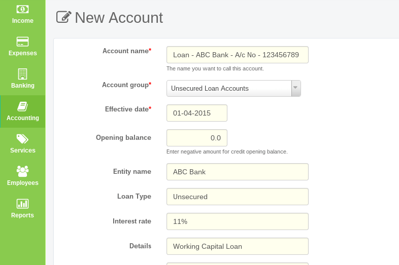 Create New Loan Account