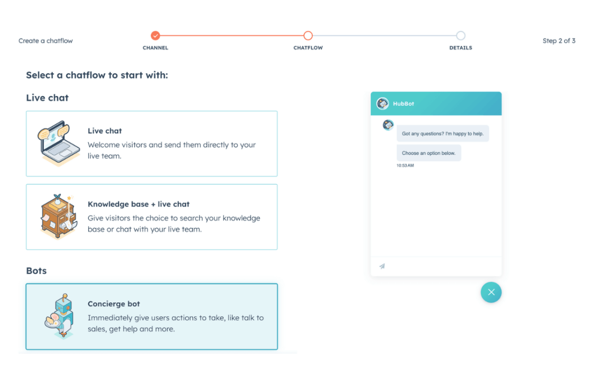 Hubspot - Live Chat Software Feature Chart