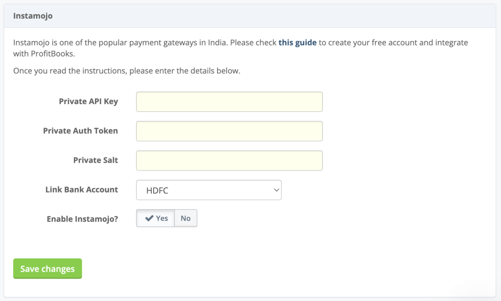 Instamojo Setup In Profitbooks