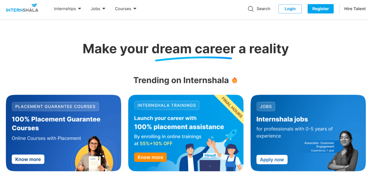 Internshala Home Page