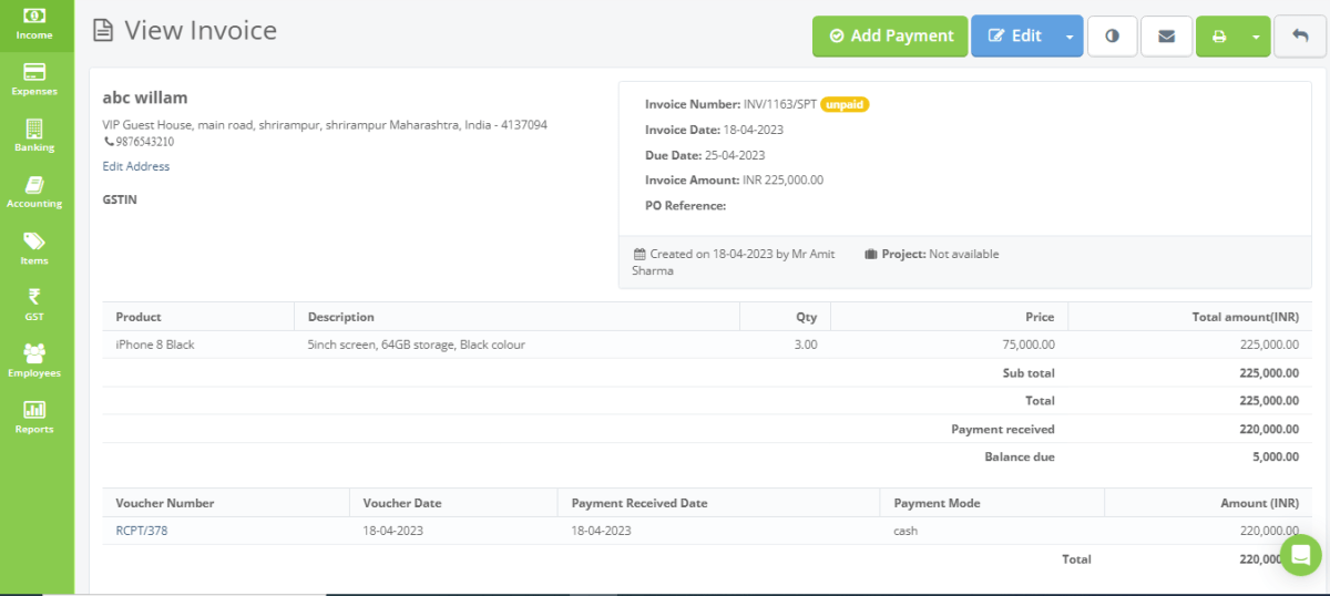 Invoice Viewing In Profitbooks