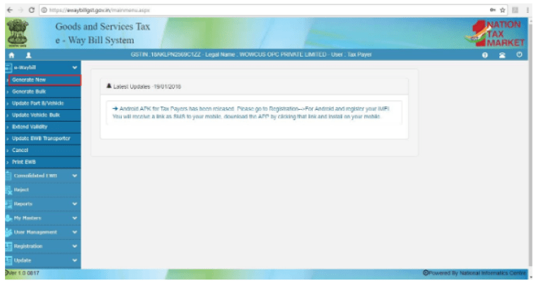 E-Way Billing Login On Gst Portal