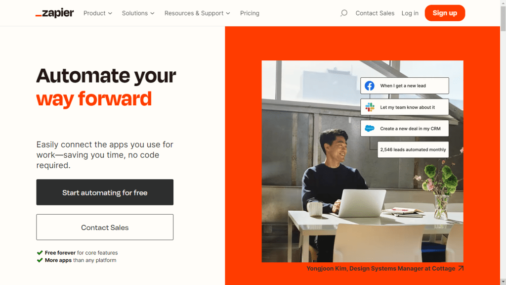 Zapier Home Page (Automation Business Software)