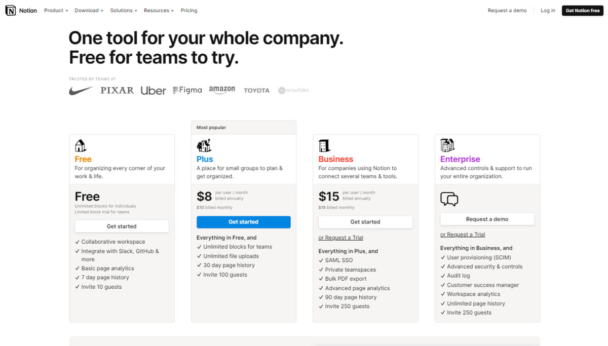 Notion Pricing Plans