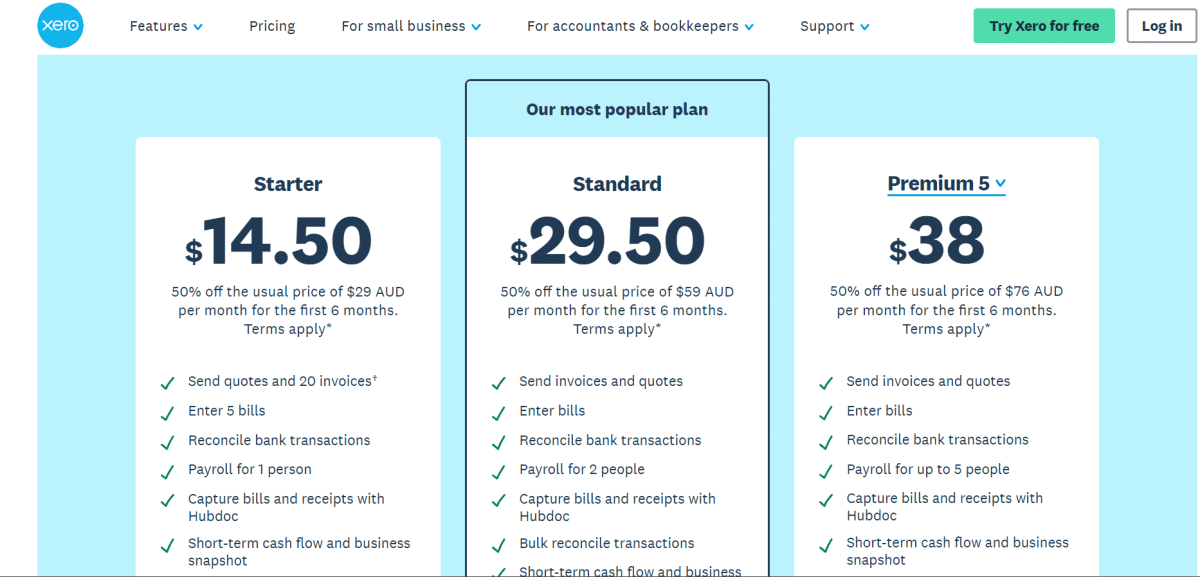 Xero Pricing Plan. 